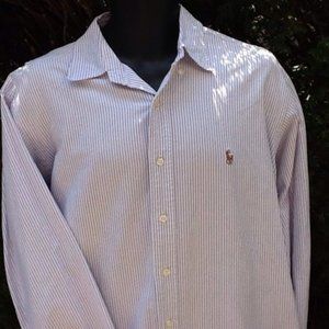 Men's Purple White Striped Long Sleeve Shirt 34/35